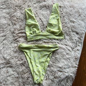 Alia Blue Two Piece Floral Printed Swimsuit - Size Small